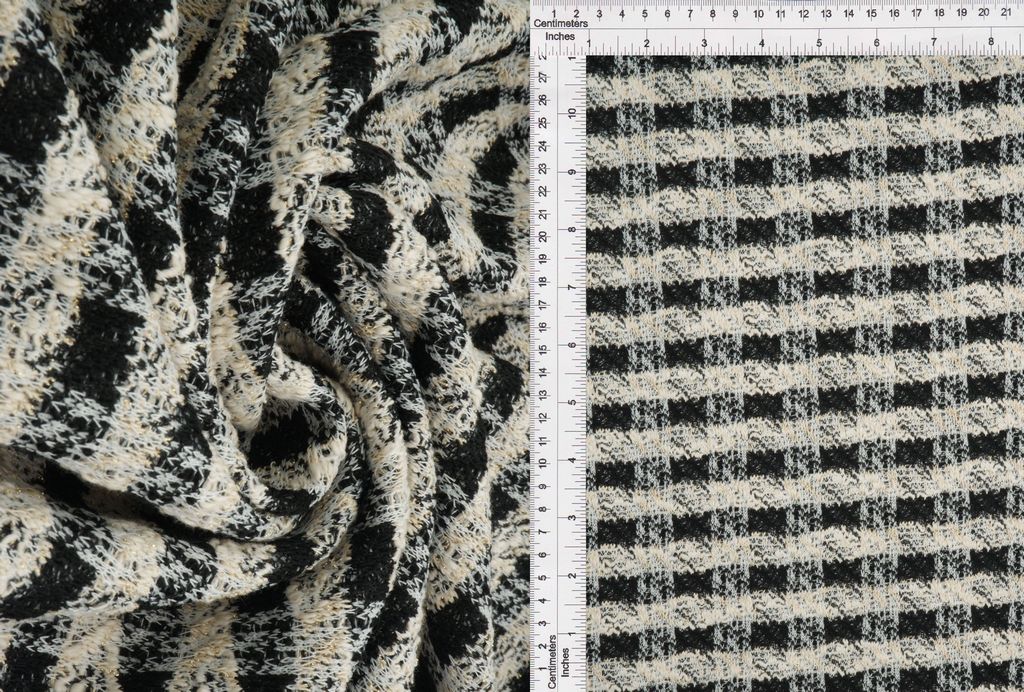 KNT4549 / BLACK / 80%POLY 18%COTTON 2%SPAN KNIT BOUCLE CHECKERED