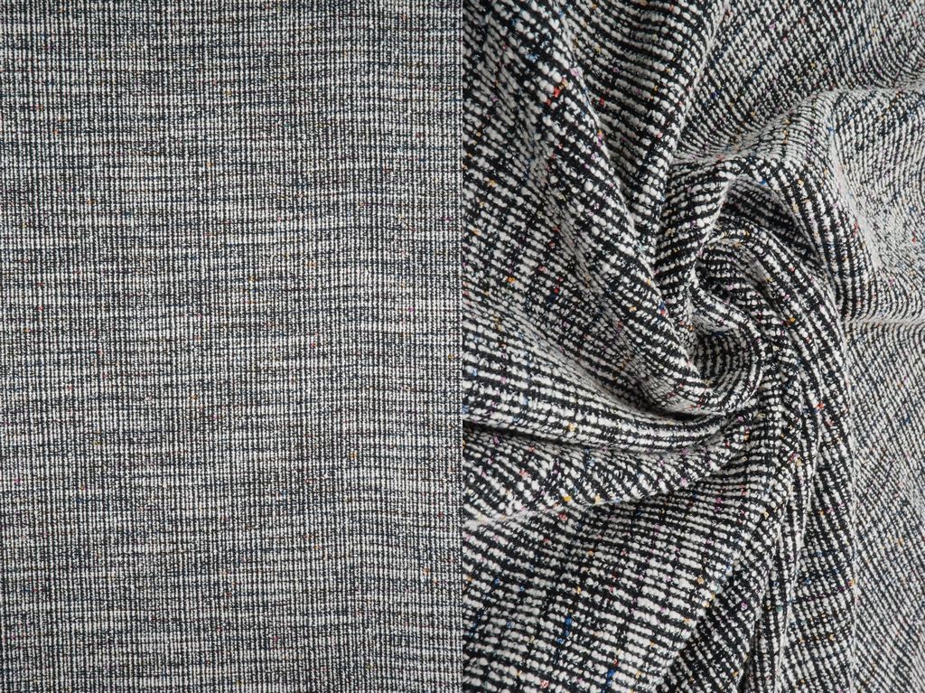 KNT4550 / BLACK / 74%P 23%C 2%R 1%SP KNIT BOUCLE MULTI LUREX