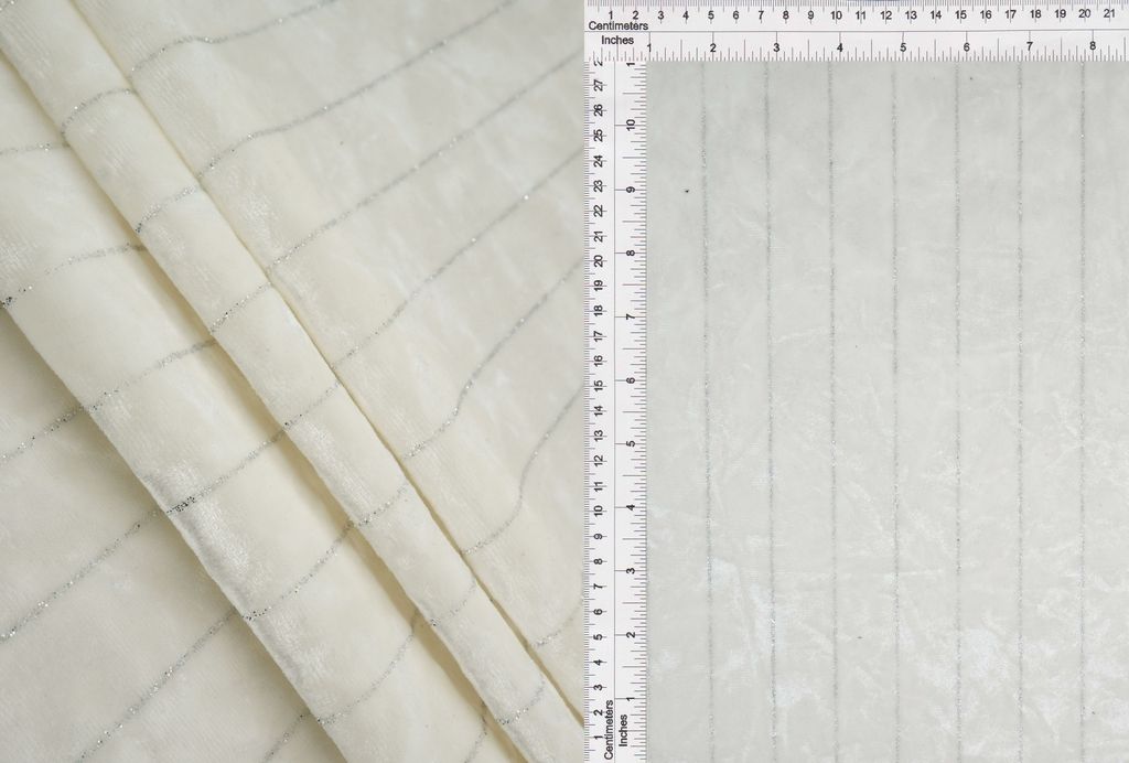 KNT4551 / IVORY / 97%POLY 3%ELASTANE VELVET GLITTER STRIPE