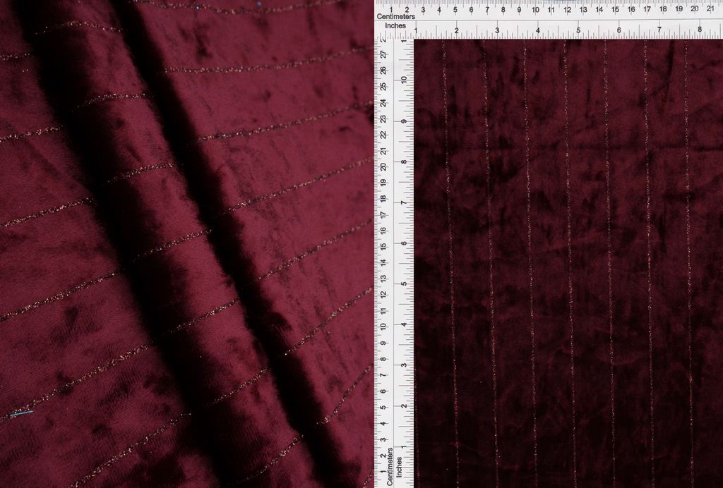KNT4551 / BURGUNDY / 97%POLY 3%ELASTANE VELVET GLITTER STRIPE