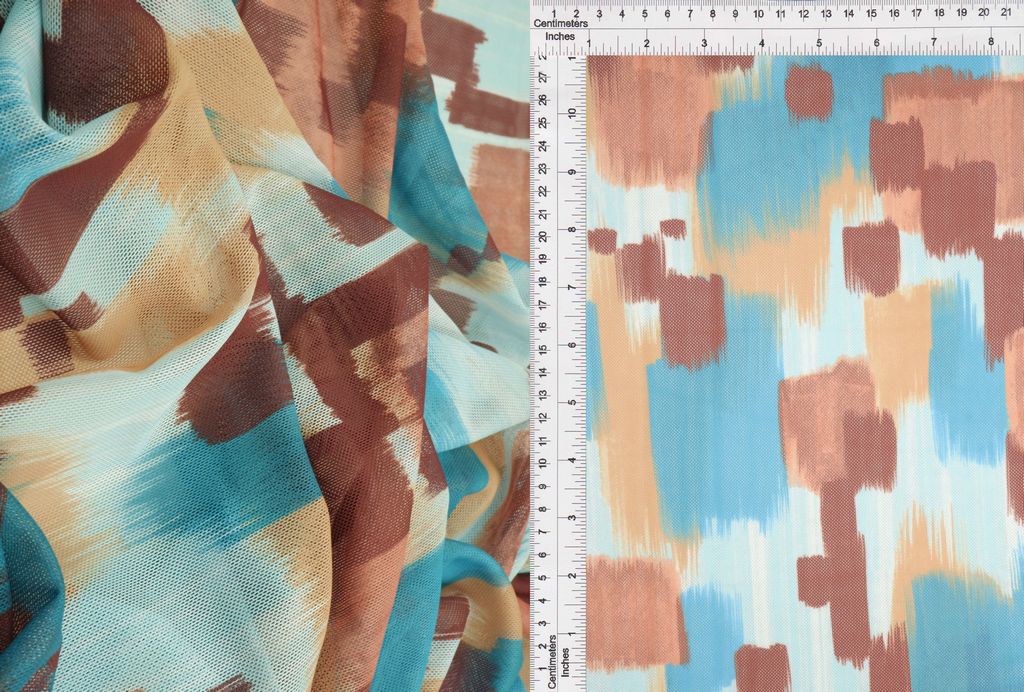 MESH-MS11319D / BROWN/MULTI / 97%POLY 3%SPAN DIGITAL MESH ABSTRACT PRINT