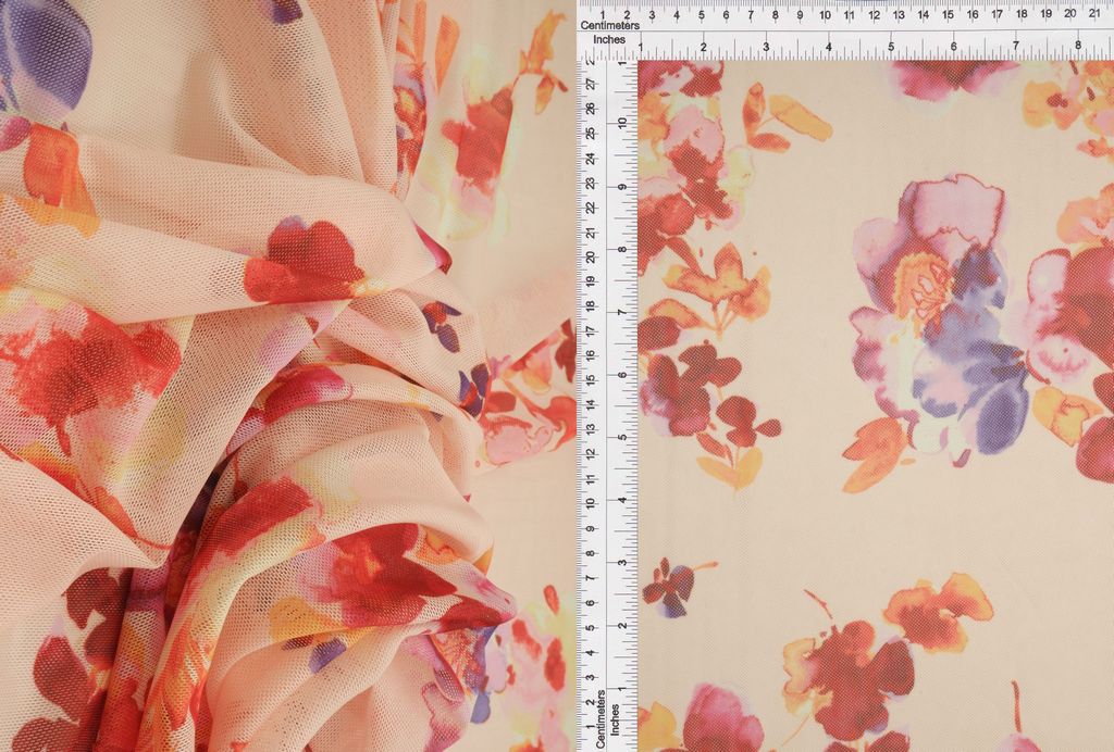 MESH-MS11311D / PEACH/RED / 97%POLY 3%SPAN DIGITAL MESH FLORAL PRINT