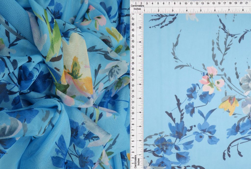 MESH-MS11310D / BLUE LT. / 97%POLY 3%SPAN DIGITAL MESH FLORAL PRINT