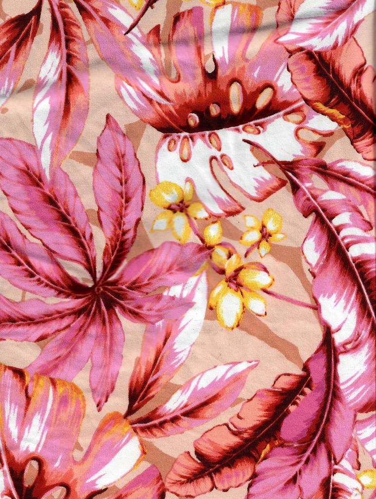 KNT4520-MS11237 / PINK / 96%POLY 4%SPAN DTY BRUSHED LEAF/ TROPICAL PRINT