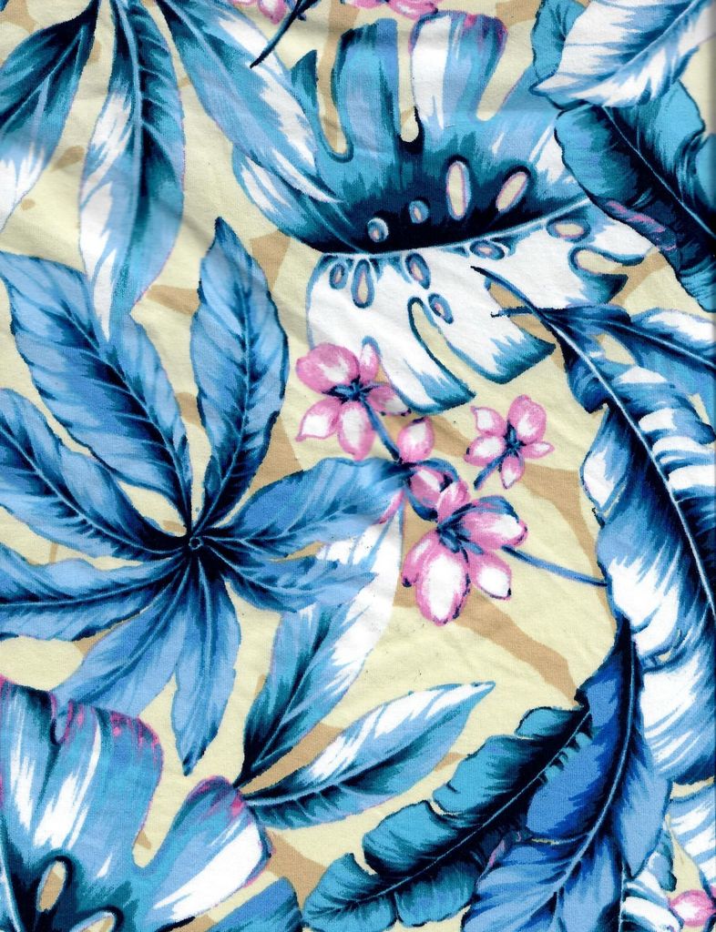 KNT4520-MS11237 / BLUE / 96%POLY 4%SPAN DTY BRUSHED LEAF/ TROPICAL PRINT