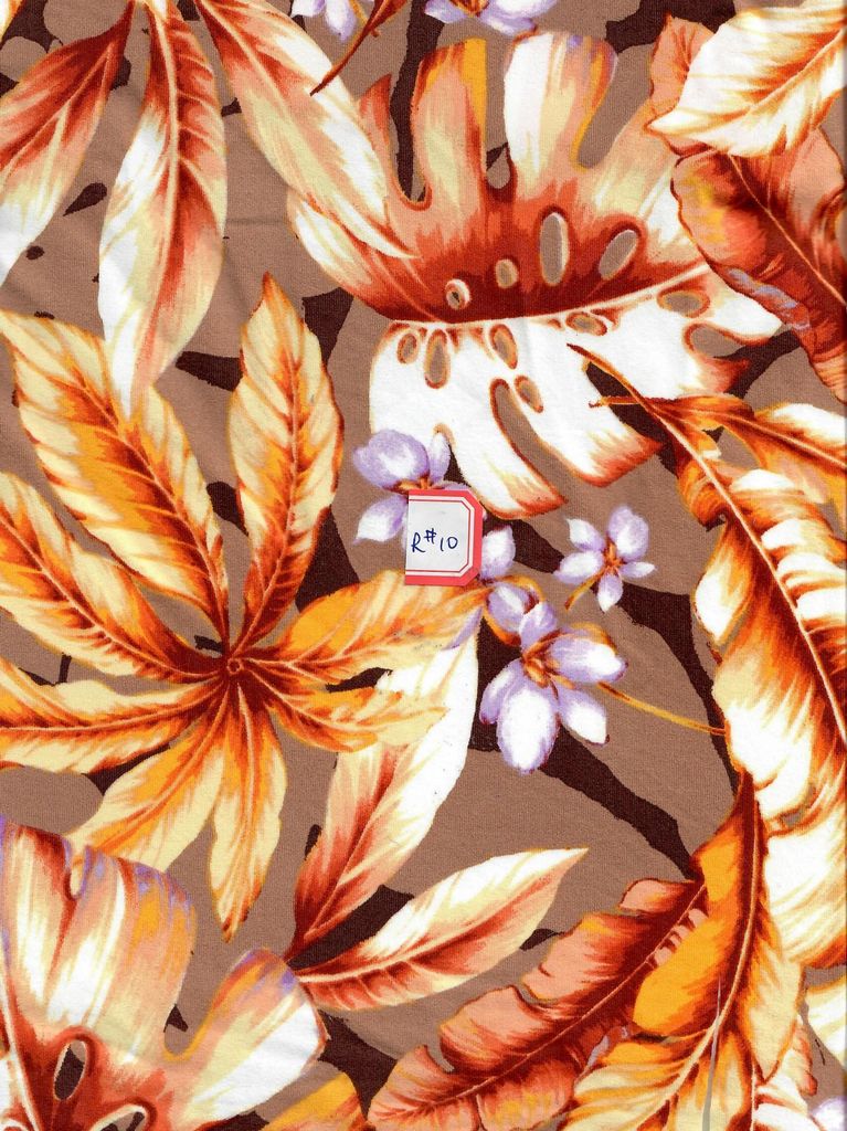 KNT4520-MS11237 / RUST / 96%POLY 4%SPAN DTY BRUSHED LEAF/ TROPICAL PRINT