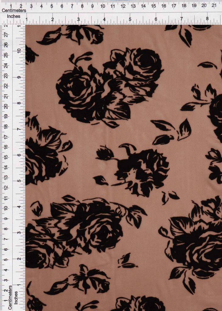 FLOCK-S70420 / MOCHA / 90%POLY 10%SPAN MESH FLORAL WITH FLOCKING