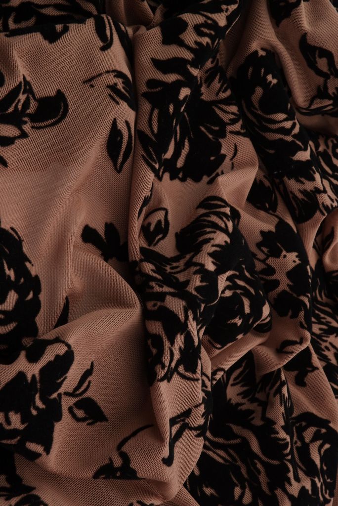 FLOCK-S70420 / MOCHA / 90%POLY 10%SPAN MESH FLORAL WITH FLOCKING