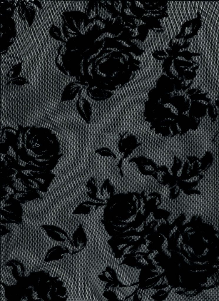 FLOCK-S70420 / BLACK / 90%POLY 10%SPAN MESH FLORAL WITH FLOCKING
