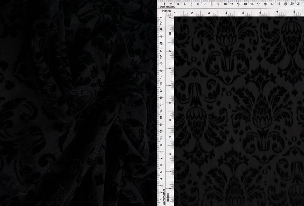 KNT3869-MS11378 / BLACK / 65%P 27%N 8%S VELVET BURNOUT DEMASK/ WALL PAPER