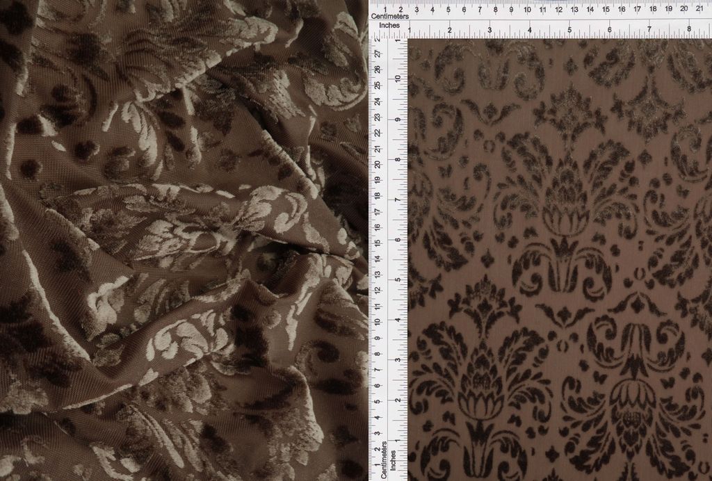 KNT3869-MS11378 / BROWN / 65%P 27%N 8%S VELVET BURNOUT DEMASK/ WALL PAPER