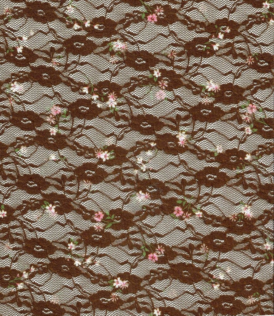 LACE4481-M11371 / BROWN / 92%P 8%S LACE DITSY PRINT/LACE DIGITAL PRINT