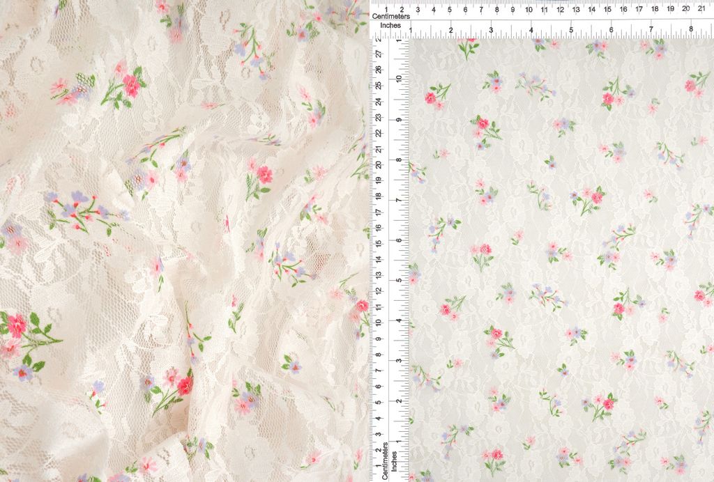LACE4481-M11371 / IVORY / 92%P 8%S LACE DITSY PRINT/LACE DIGITAL PRINT