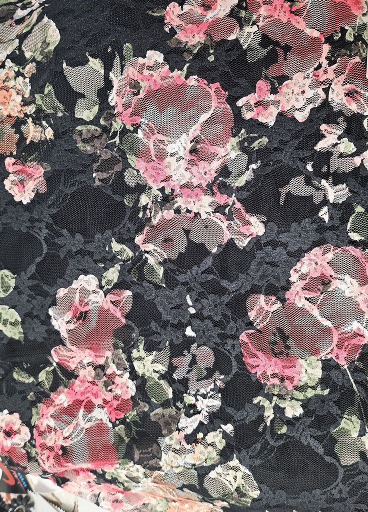 LACE1483-S60401 / BLACK / 92%POLY 8%SPAN LACE FLORAL DIGITALPRINT/LACE PRINT