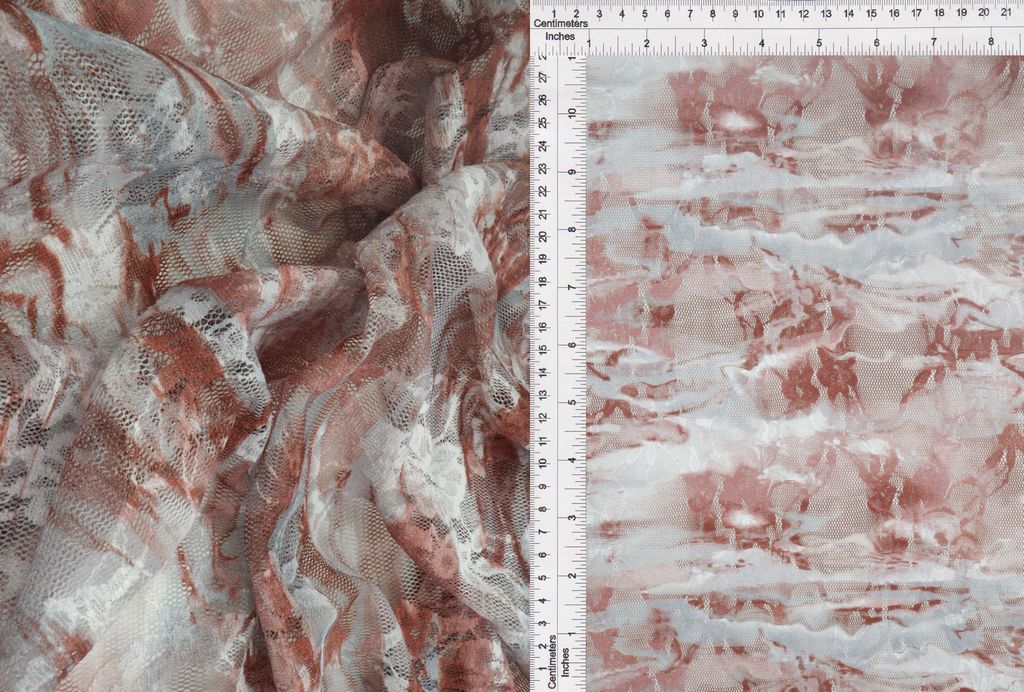 LACE1483-M11251 / BROWN / 92%P 8%S Lace Abstract Digital Print/Abstract Print
