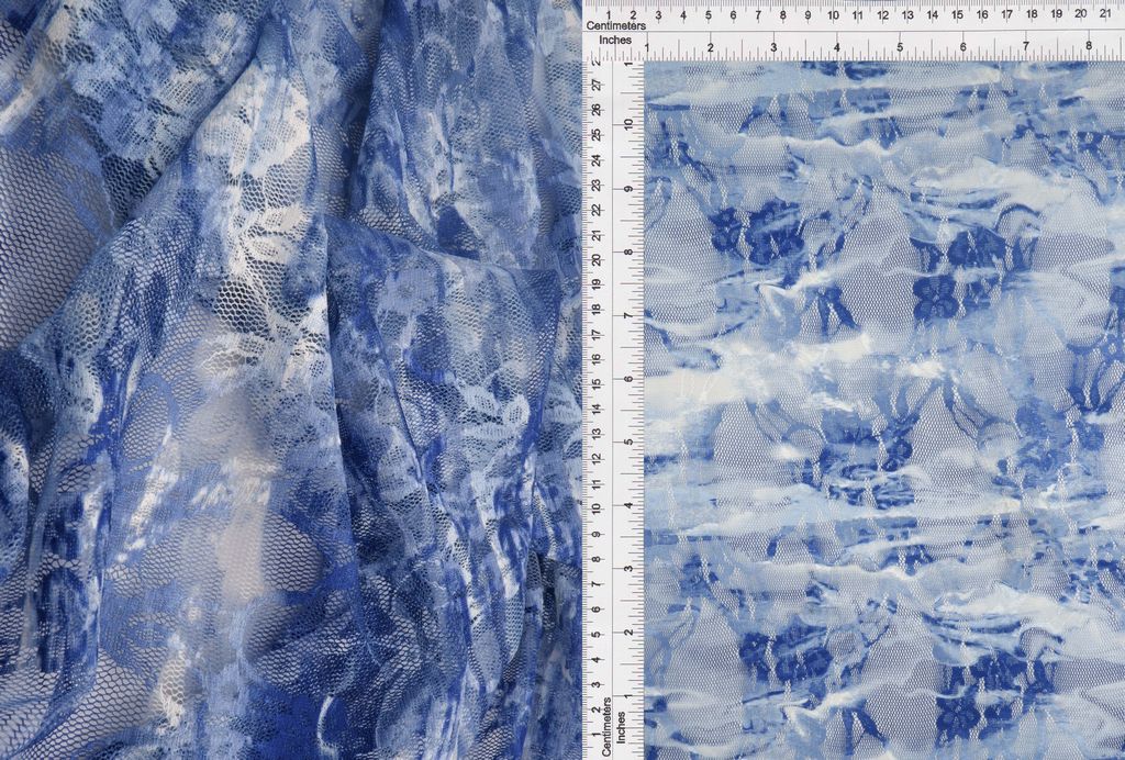 LACE1483-M11251 / INDIGO / 92%P 8%S Lace Abstract Digital Print/Abstract Print