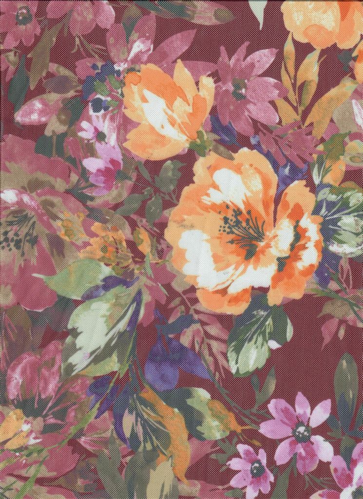 MESH-MS11301D / BURGUNDY / 97%Poly 3%Span Digtial Mesh Floral Print