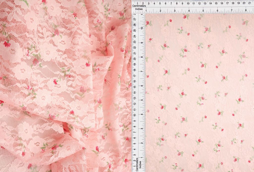 LACE4481-M10602 / PEACH / 92%POLY 8%SPAN LACE DITSY PRINT/LACE DIGITAL PRINT