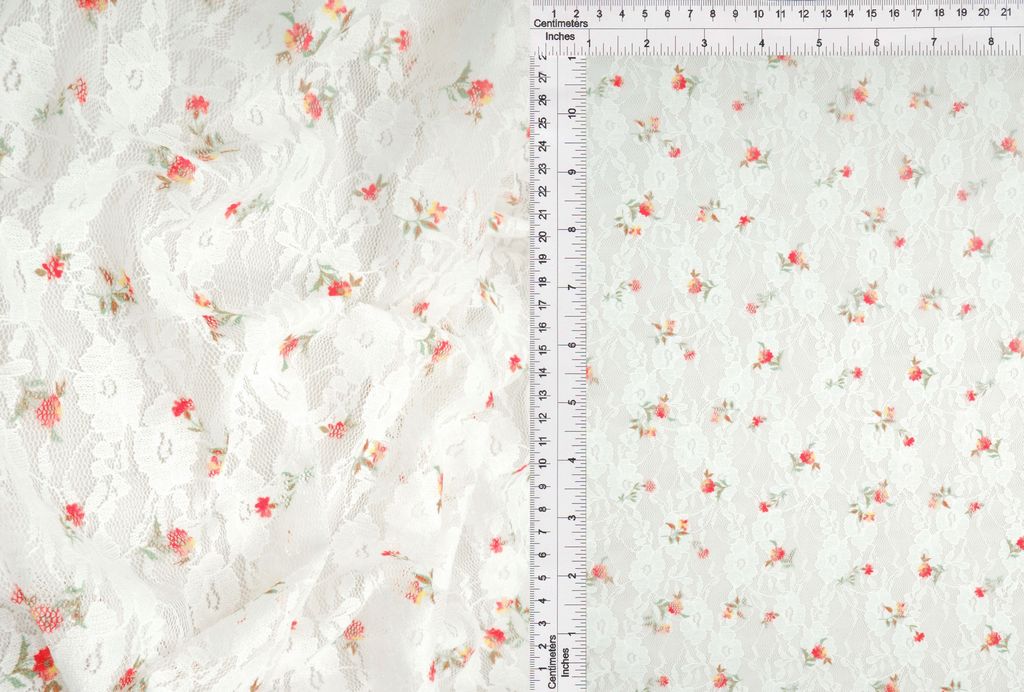 LACE4481-M10602 / IVORY / 92%POLY 8%SPAN LACE DITSY PRINT/LACE DIGITAL PRINT