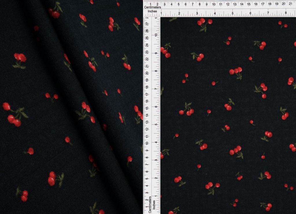 KNT4606-MS11374 / BLACK / 93%Poly 7%Span Cotton Style Cherry Pointelle Print