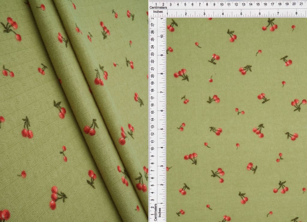 KNT4606-MS11374 / SAGE / 93%Poly 7%Span Cotton Style Cherry Pointelle Print