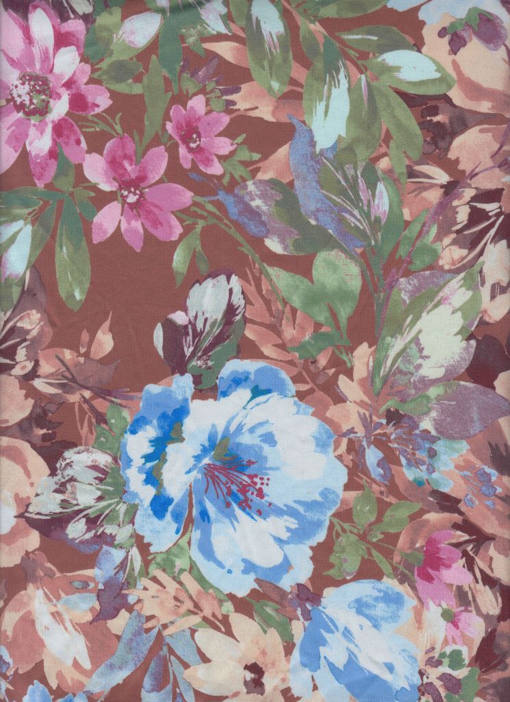 KNT4498-M11301D / BRICK / 96%POLY 4%SPAN DTY FLORAL DIGITAL PRINT