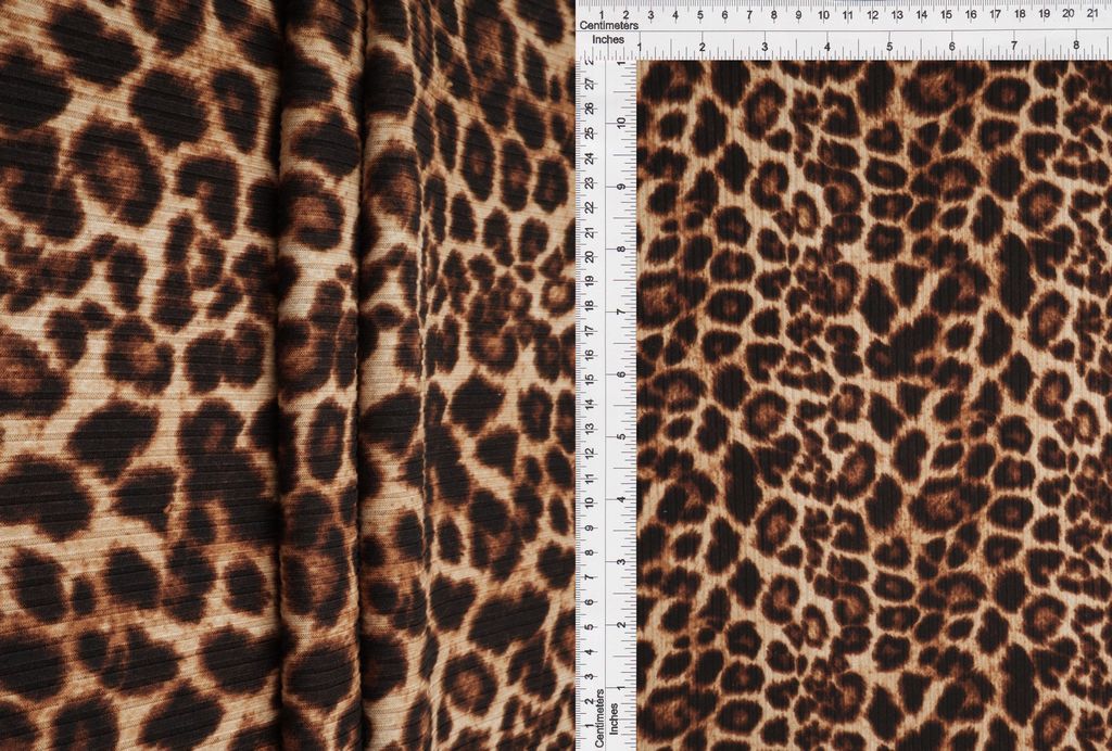 KNT3422-SE20351 / BROWN / 87%POLY 13%SPAN 4X2 YUMMY RIB LEOPARD ANIMAL PRINT