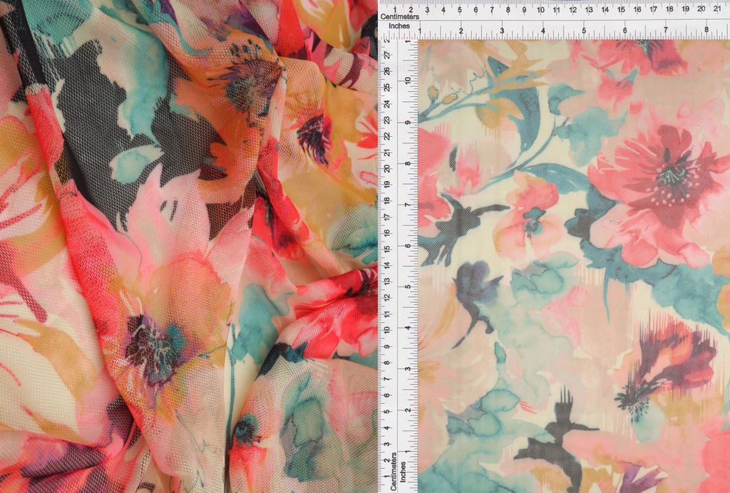 MESH-MS11303D / FUSCHIA B / 90%POLY 10%SPAN DIGITAL MESH FLORAL PRINT