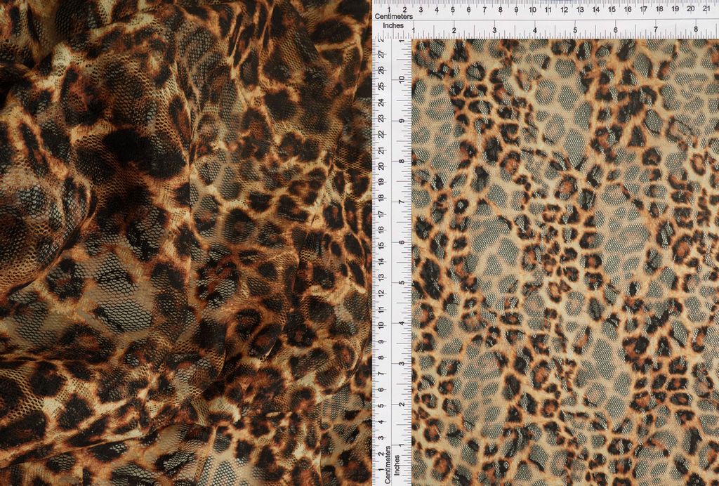 LACE1483-S20351 / BROWN / 92%P 8%S Lace Leopard Digital Print/ Lace Print