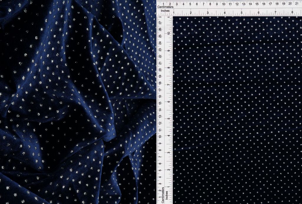 KNT4610 / NAVY / 97%POLY 3%SPAN VELVET MINI POLKA DOT GLITTER