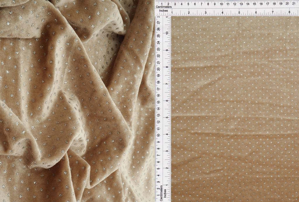 KNT4610 / KHAKI / 97%POLY 3%SPAN VELVET MINI POLKA DOT GLITTER