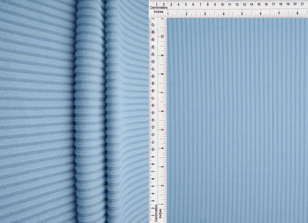 KNT4534 / BLUE LT / 94%POLY 6%SPAN 4X2 RIB INTERLOCK FLEECE SOLID