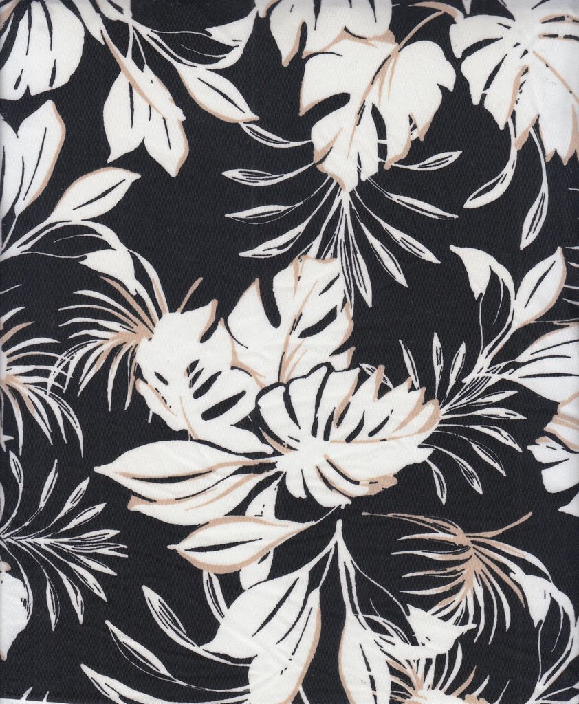 KNT4498-MS11211 / BLACK / 96%POLY 4%SPAN DTY LEAF PRINT