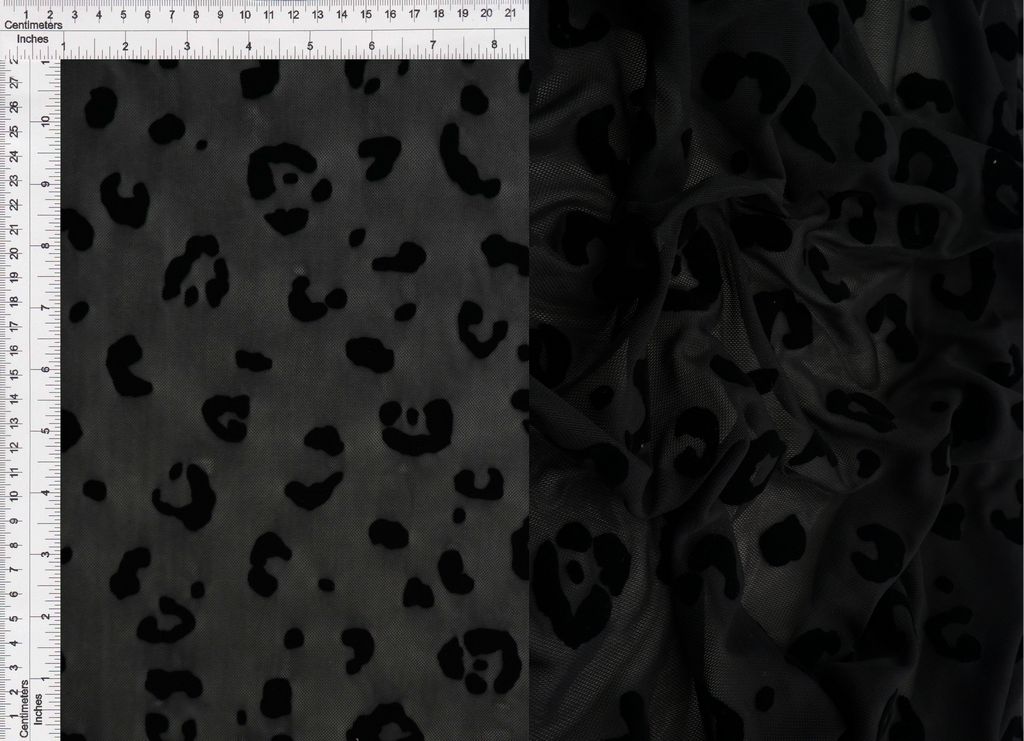 FLOCK-MS11409 / BLACK / 90%POLY 10%SPAN LEOPARD FLOCKING MESH