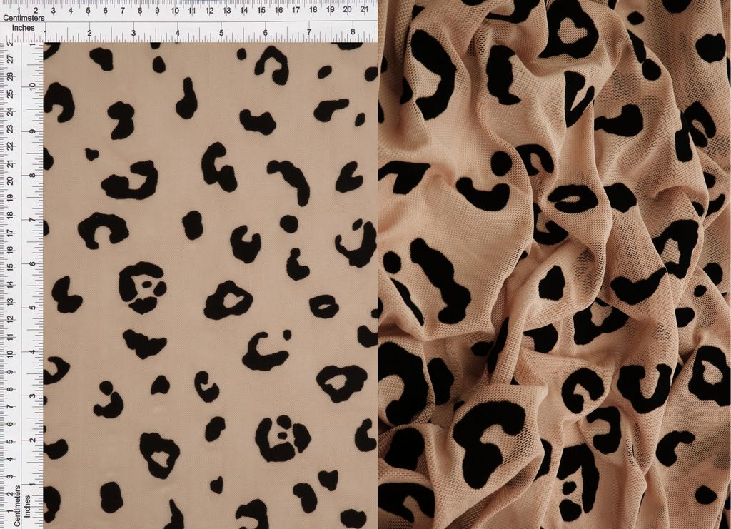 FLOCK-MS11409 / TAUPE / 90%POLY 10%SPAN LEOPARD FLOCKING MESH