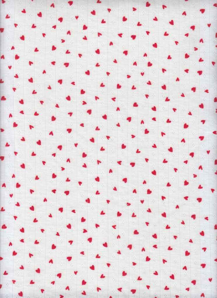 KNT4606-MS11388 / CREAM/RED / 93%POLY 7%SPAN COTTON STYLE HEART POINTELLE PRINT