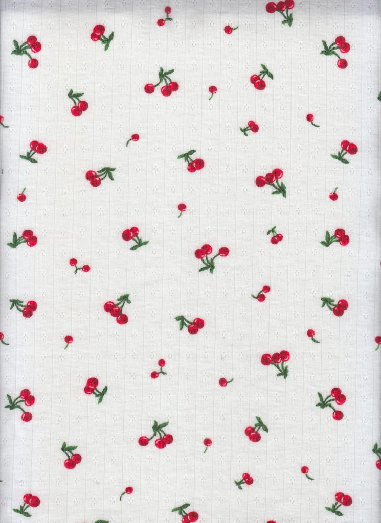 KNT4606-MS11374 / CREAM/RED / 93%Poly 7%Span Cotton Style Cherry Pointelle Print