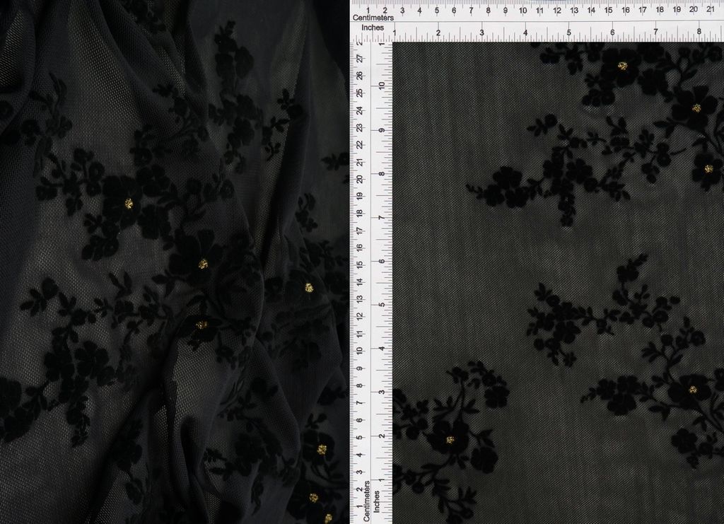 FLKGL-MS11426 / BLACK / 90%POLY 10%SPAN DITSY FLOCKING GLITTER