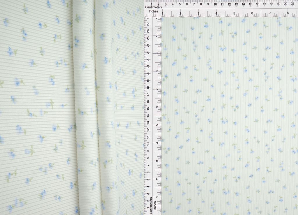 CF-MS11441 / BLUE / 94%POLY 6%SPAN COTTON FEEL 2X2 RIB DITSY PRINT