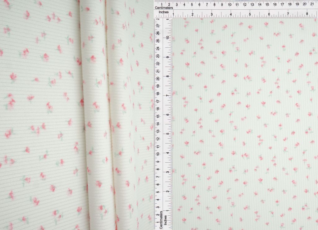 CF-MS11441 / PINK / 94%POLY 6%SPAN COTTON FEEL 2X2 RIB DITSY PRINT