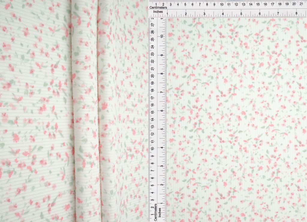 CF-MS11442 / ROSE / 94%POLY 6%SPAN COTTON FEEL 2X2 RIB DITSY PRINT
