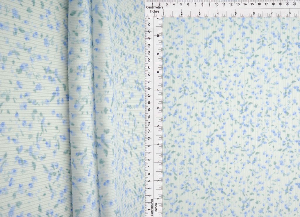 CF-MS11442 / BLUE LT. / 94%POLY 6%SPAN COTTON FEEL 2X2 RIB DITSY PRINT