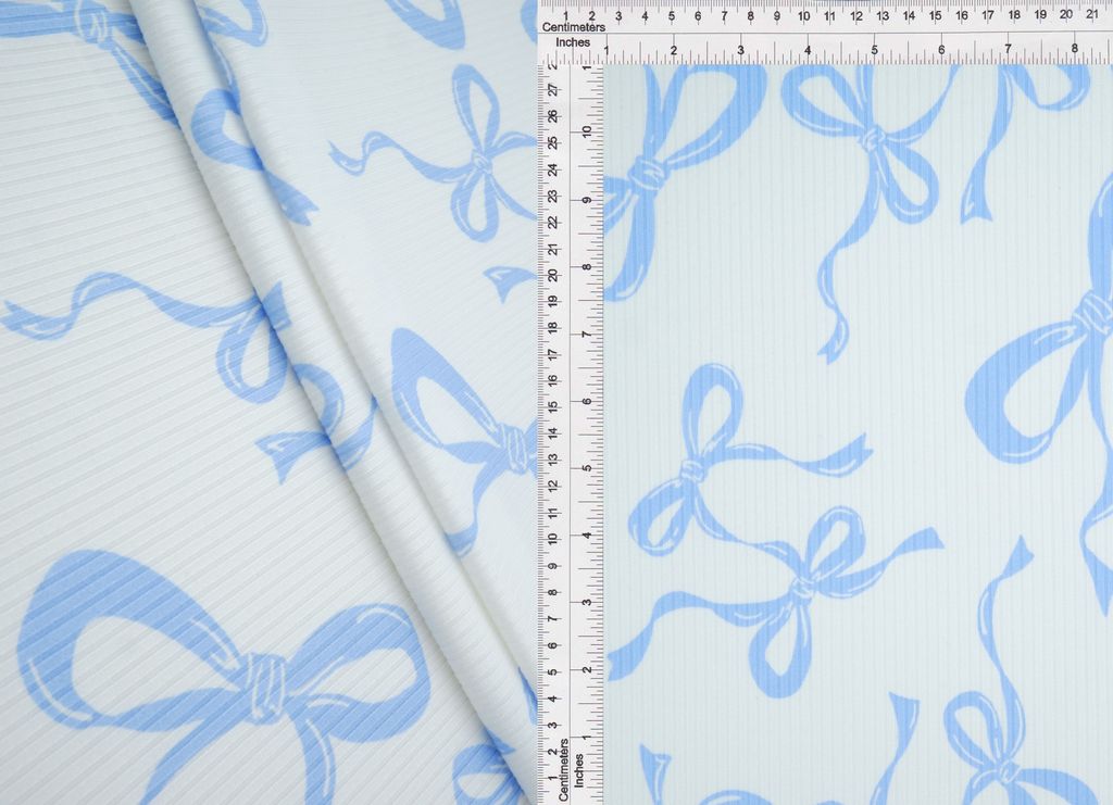 KNT3422-MS11437 / BLUE / 87%POLY 13%SPAN 4X2 YUMMY RIB BOW PRINT