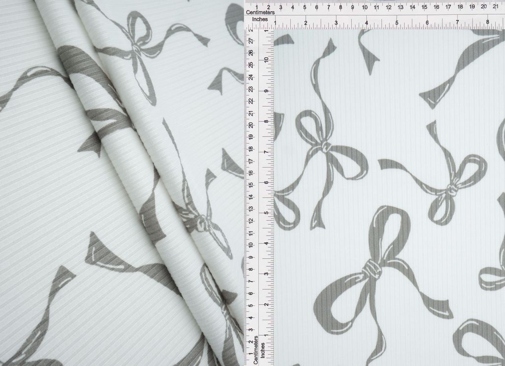KNT3422-MS11437 / GREY / 87%POLY 13%SPAN 4X2 YUMMY RIB BOW PRINT