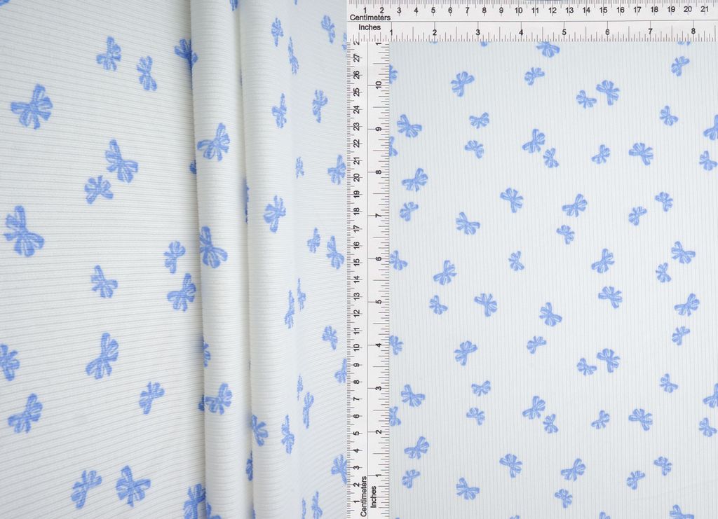 CF-MS11415 / IVORY/BLUE / 94%POLY 6%SPAN COTTON FEEL 2X2 RIB BOW PRINT