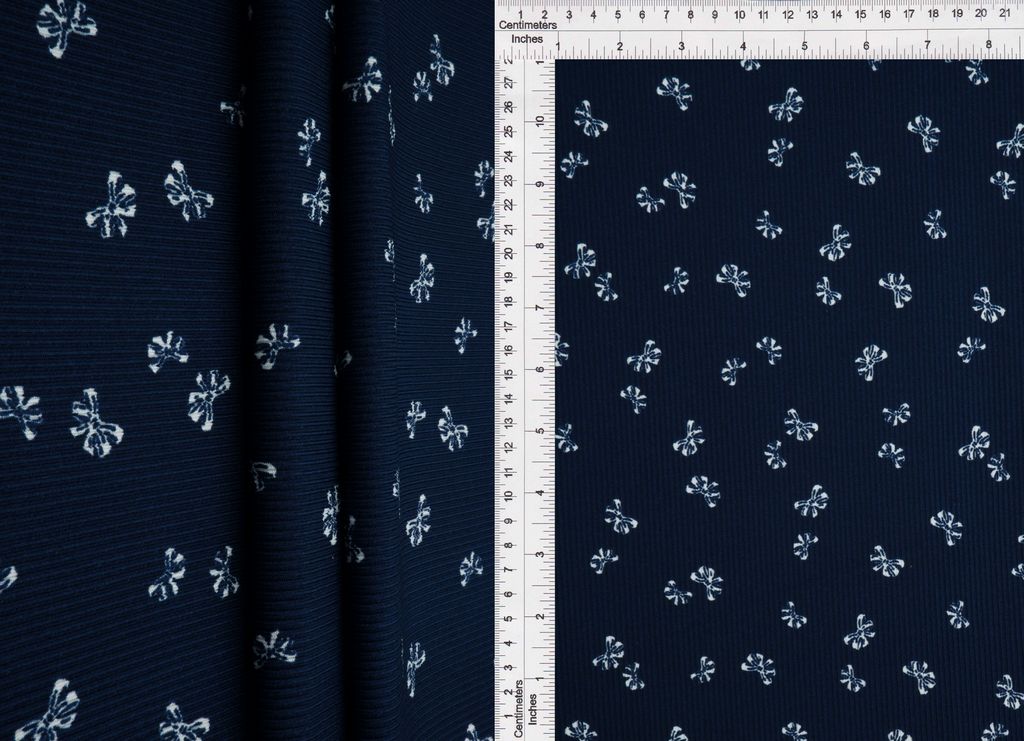 CF-MS11415 / NAVY / 94%POLY 6%SPAN COTTON FEEL 2X2 RIB BOW PRINT