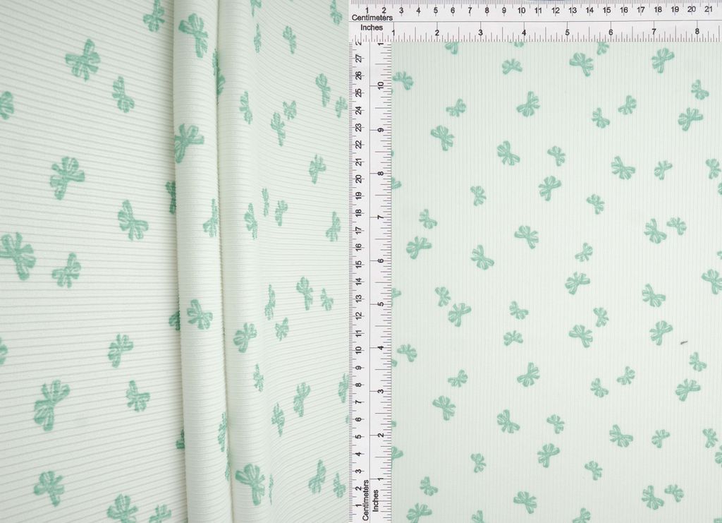 CF-MS11415 / IVORY/SAGE / 94%POLY 6%SPAN COTTON FEEL 2X2 RIB BOW PRINT