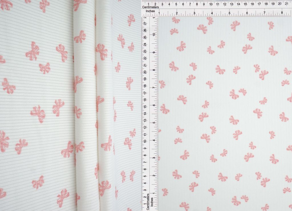 CF-MS11415 / IVORY/ROSE / 94%POLY 6%SPAN COTTON FEEL 2X2 RIB BOW PRINT