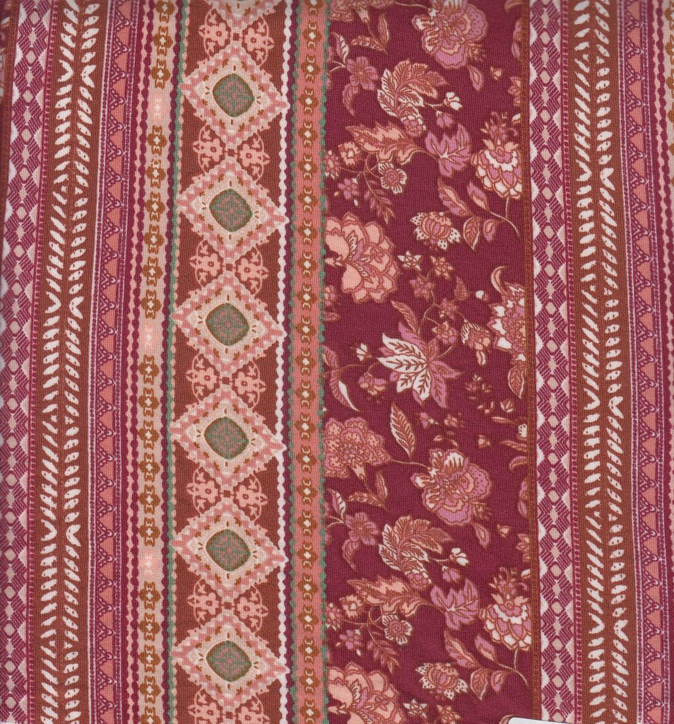 KNT4520-MS11331 / BURGUNDY / 96%POLY 4%SPAN DTY BRUSHED BOHO STRIPE PRINT