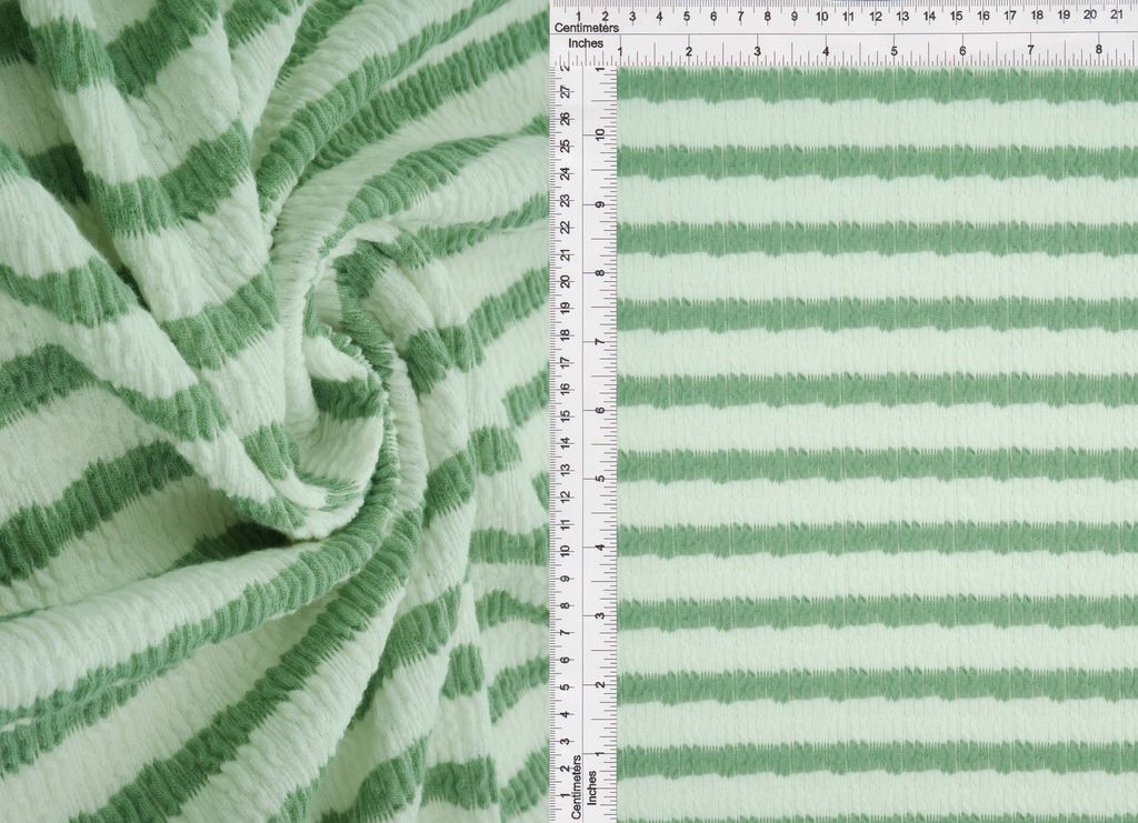 JACQ-4619 / IVORY/SAGE / 98%POLY 2%SPAN BUBBLE JACQUARD STRIPE